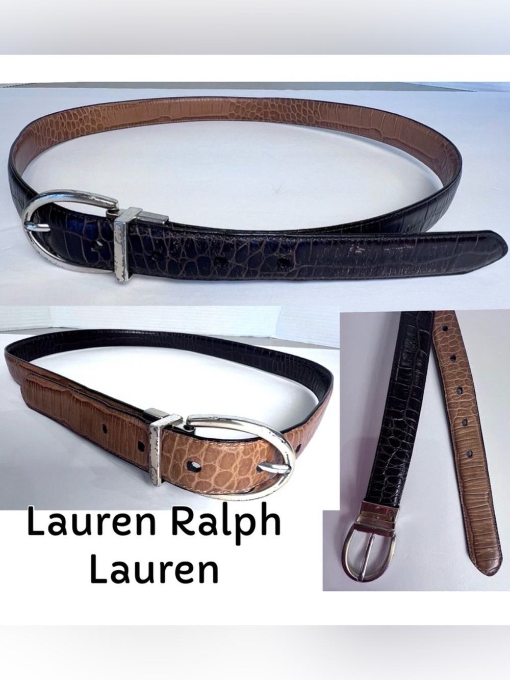 Lauren Ralph Lauren Black & Brown Reversible Belt with Rotating Buckle